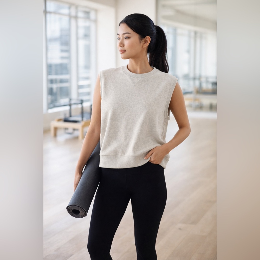 Wear It To Heart Pilates Studio Sleeveless Sweatshirt Oatmeal XS NWT